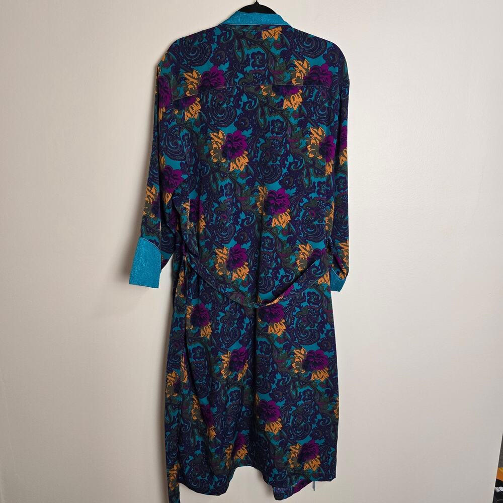 Vintage Victoria's Secret Gold Label Robe Floral Size Medium Teal Purple Green - Picture 2 of 3